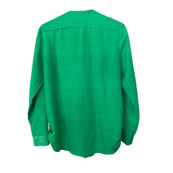 Calvin Klein Green Career Blouse V Neck Zipper Pocket Roll Up Sleeve Size M EUC - Picture 4 of 7